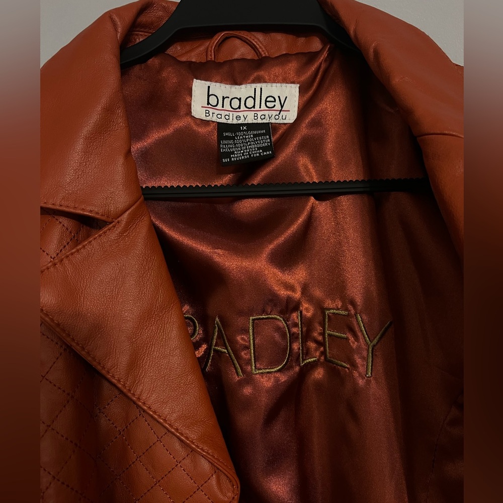 Bradley Bayou 100% Leather Jacket Womens Burnt Orange Quilted Full Zip Pockets - Picture 3 of 6